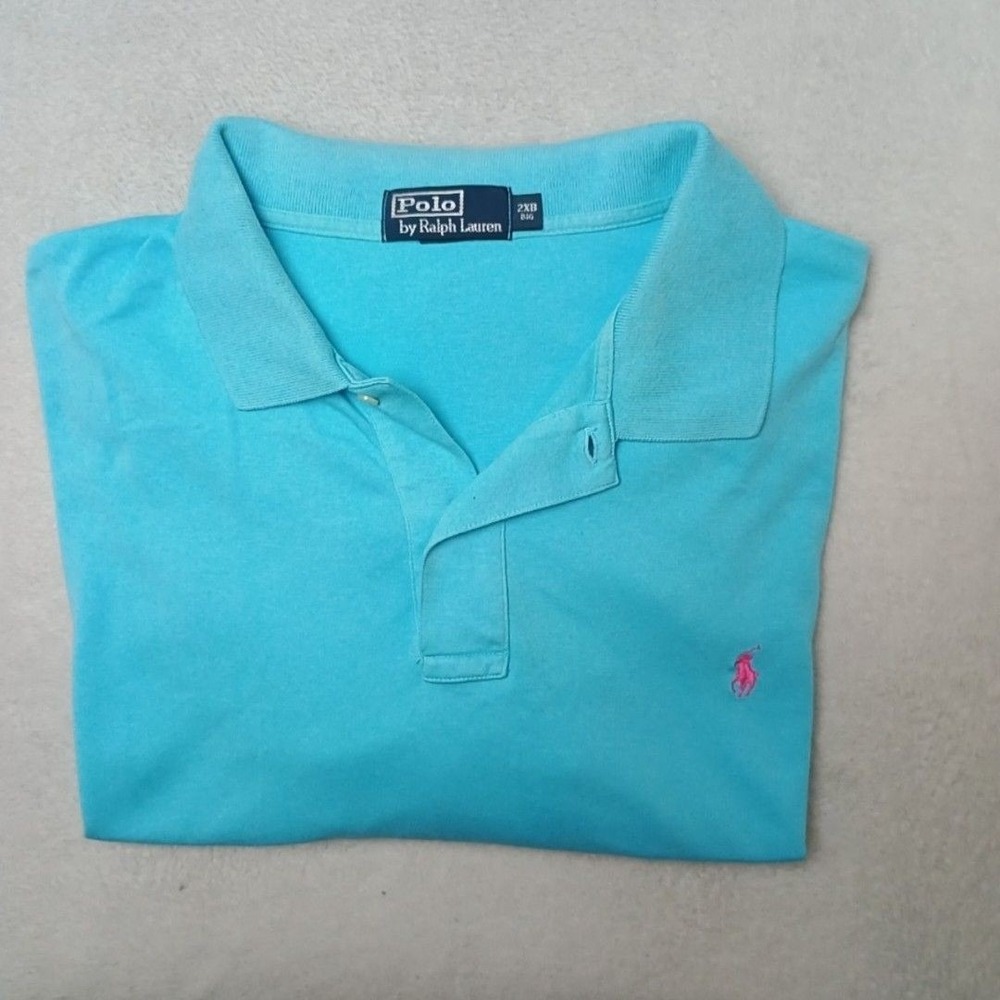 Polo Ralph Lauren Polo Shirt Mens Big 2XB Blue Collared Classic Pink Pony Work